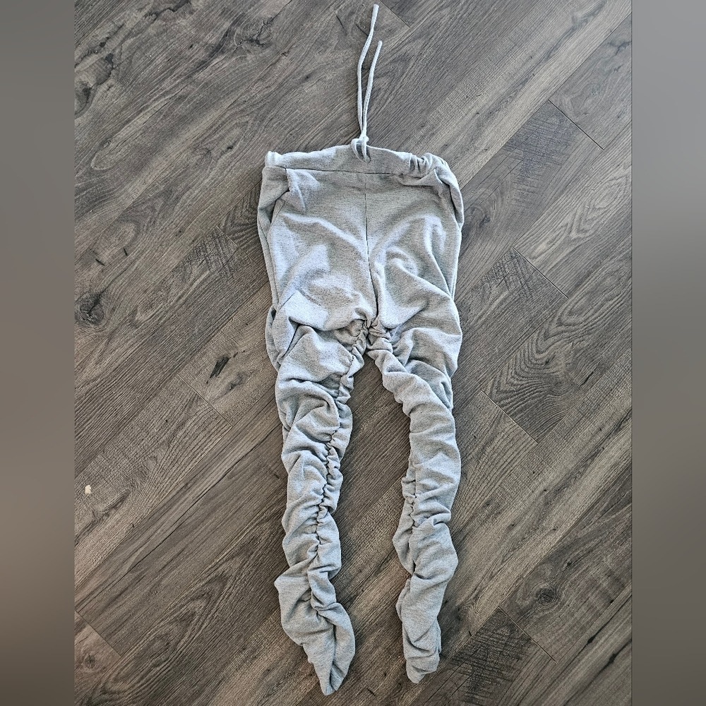 sz M Gray Ruched Drawstring Leggings Pockets Casual Athleisure Casual Comfy